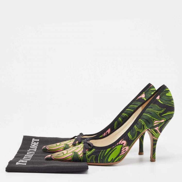 Pre Owned Prada Multicolor Canvas Bow Pointed Toe Pumps Size 37