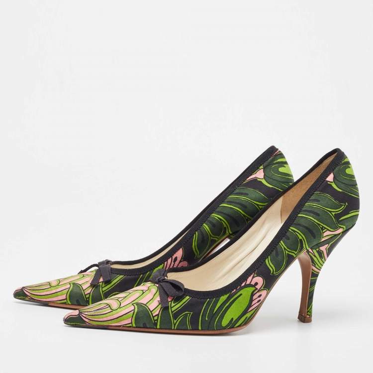 Pre Owned Prada Multicolor Canvas Bow Pointed Toe Pumps Size 37