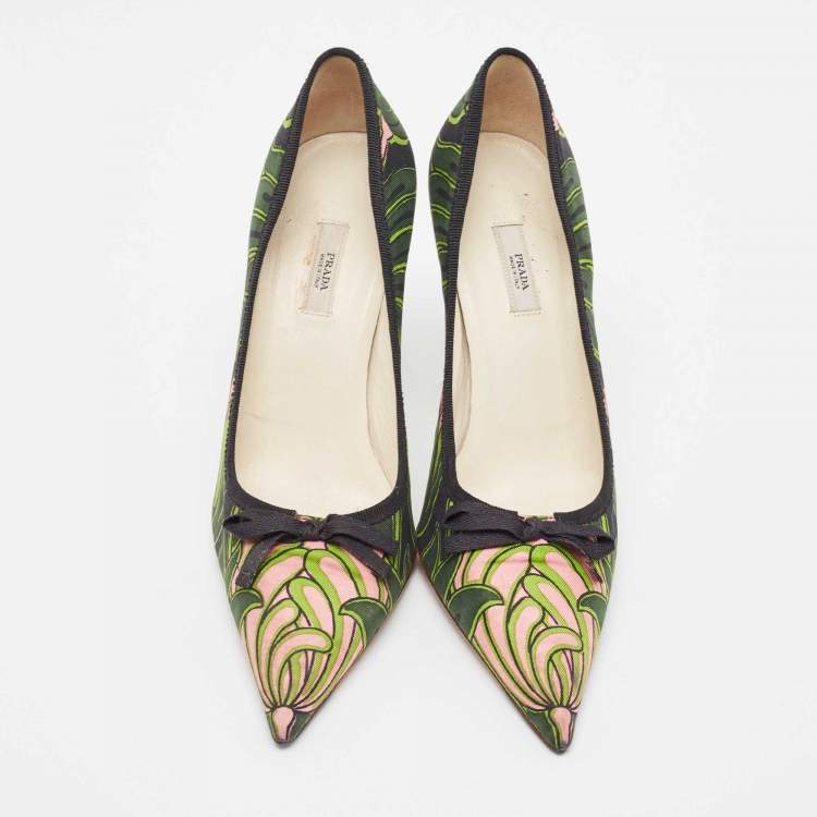 Pre Owned Prada Multicolor Canvas Bow Pointed Toe Pumps Size 37