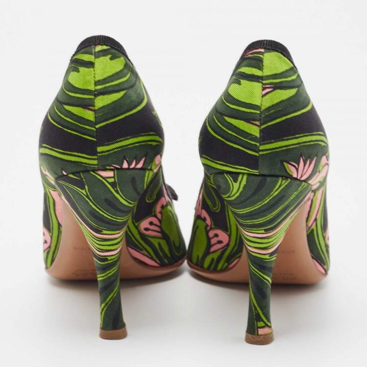 Pre Owned Prada Multicolor Canvas Bow Pointed Toe Pumps Size 37