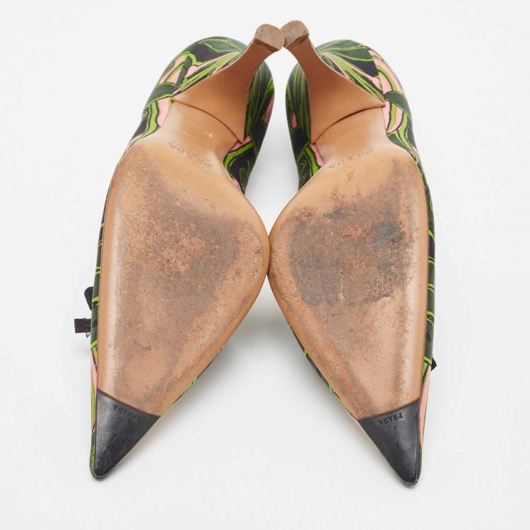 Pre Owned Prada Multicolor Canvas Bow Pointed Toe Pumps Size 37