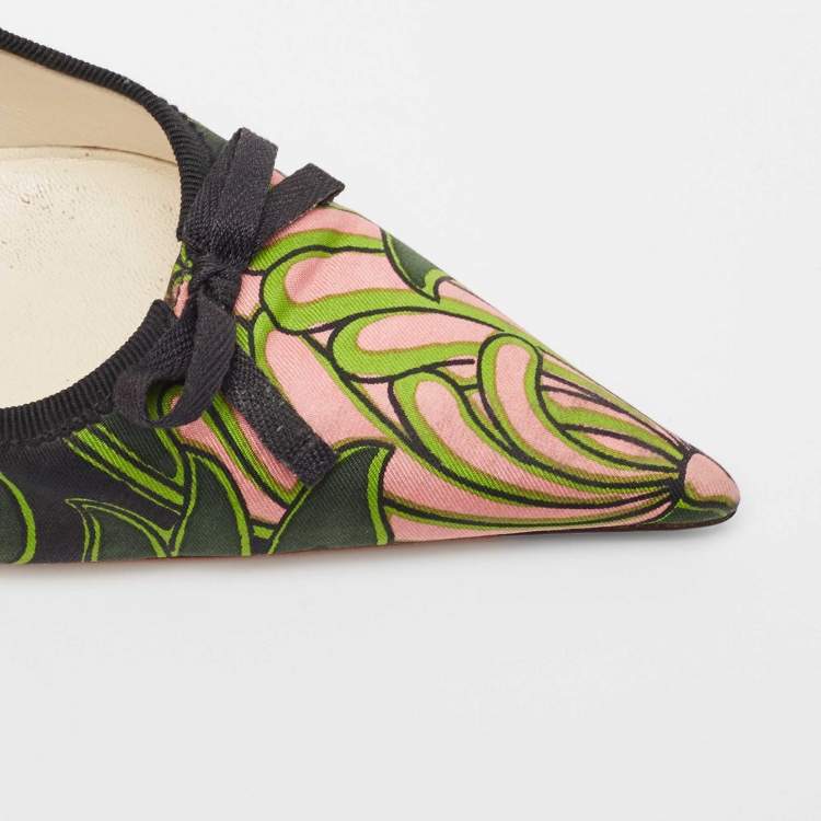 Pre Owned Prada Multicolor Canvas Bow Pointed Toe Pumps Size 37