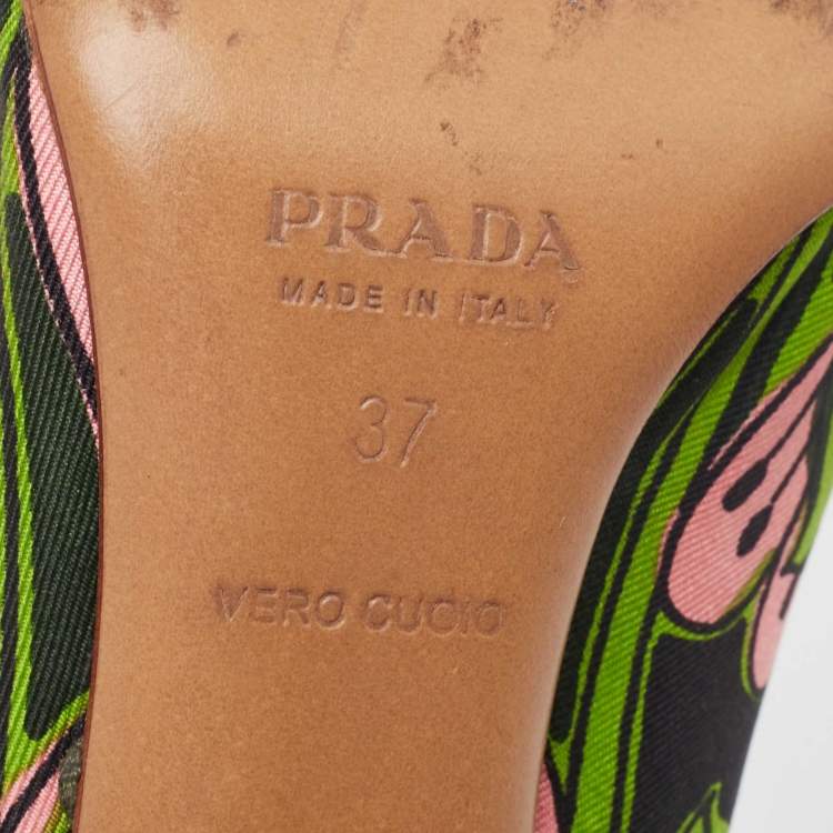 Pre Owned Prada Multicolor Canvas Bow Pointed Toe Pumps Size 37