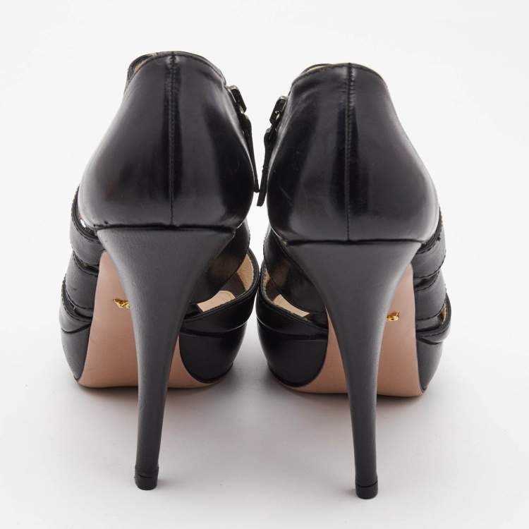 Pre Owned Prada Black Leather Strappy Sandals Size 39.5