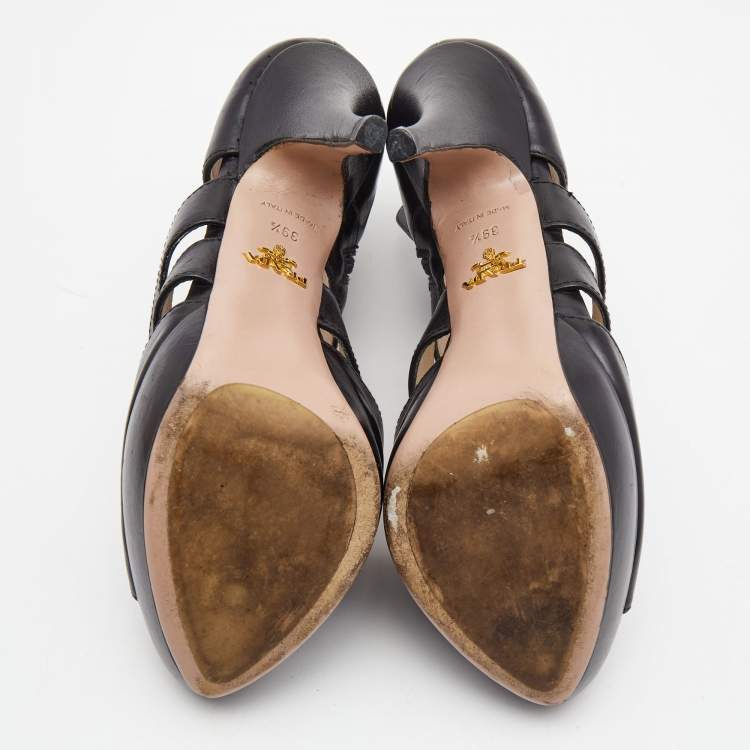 Pre Owned Prada Black Leather Strappy Sandals Size 39.5