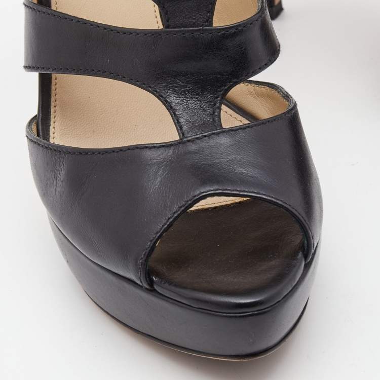 Pre Owned Prada Black Leather Strappy Sandals Size 39.5