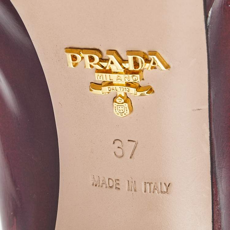 Pre Owned Prada Burgundy Leather Platform Pointed Toe Pumps Size 37