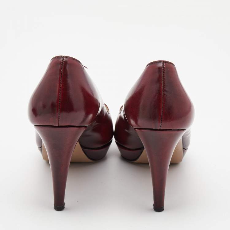 Pre Owned Prada Burgundy Leather Platform Pointed Toe Pumps Size 37