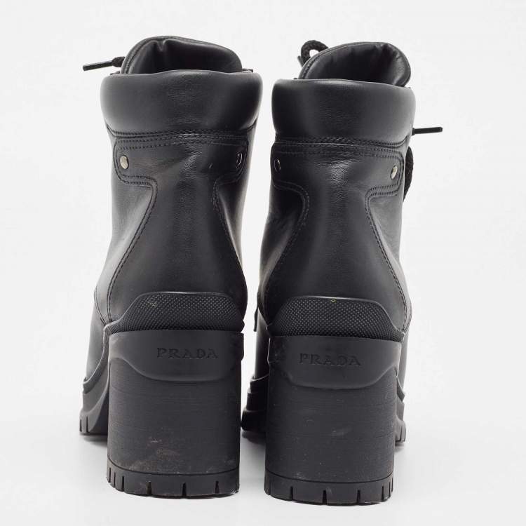 Pre Owned Prada Black Leather Lace Up Ankle Boots Size 39