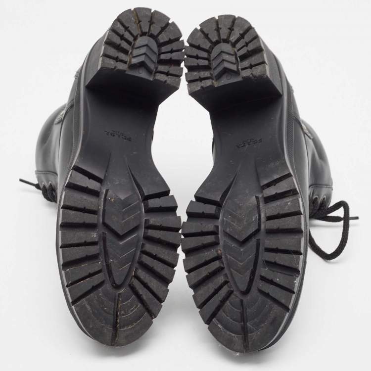 Pre Owned Prada Black Leather Lace Up Ankle Boots Size 39