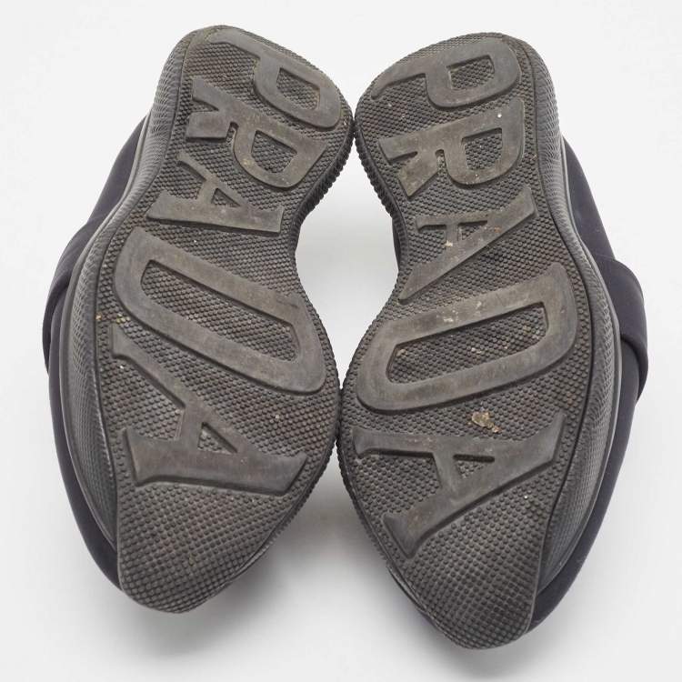 Pre Owned Prada Black Neoprene Crystal Embellished Slip On Sneakers Size 39