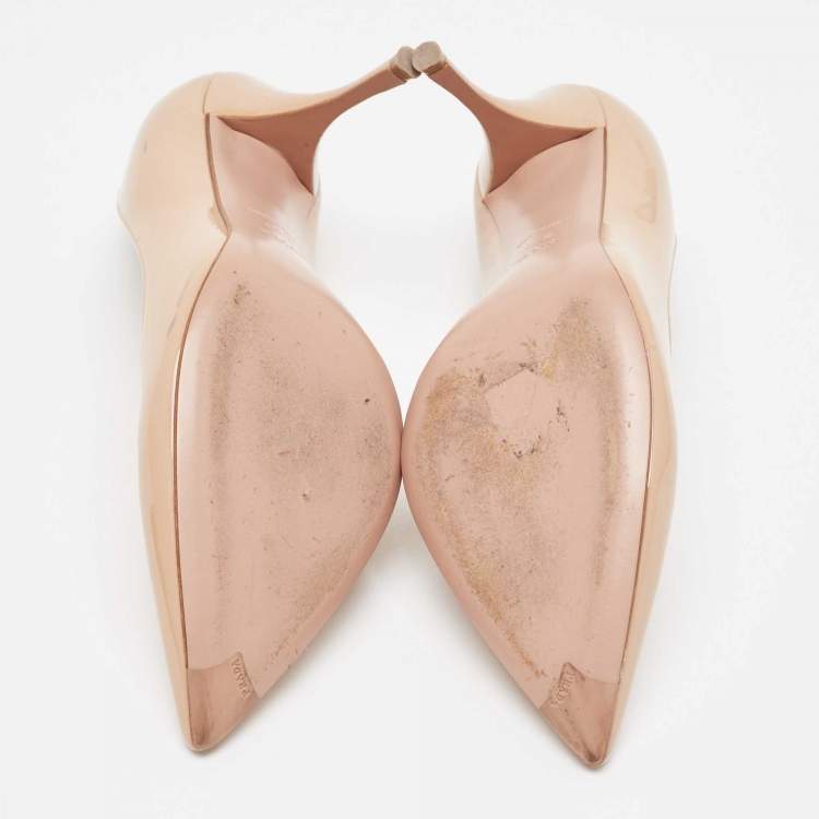 Pre Owned Prada Beige Patent Leather Pointed Toe Pumps Size 40.5 
