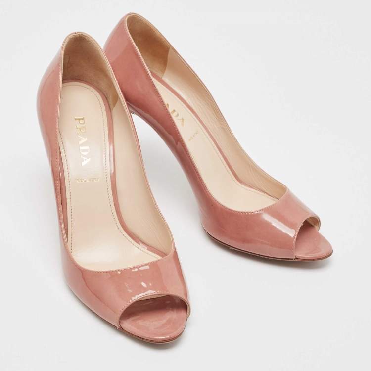 Pre Owned Prada Pink Patent Leather Peep Toe Pumps Size 40