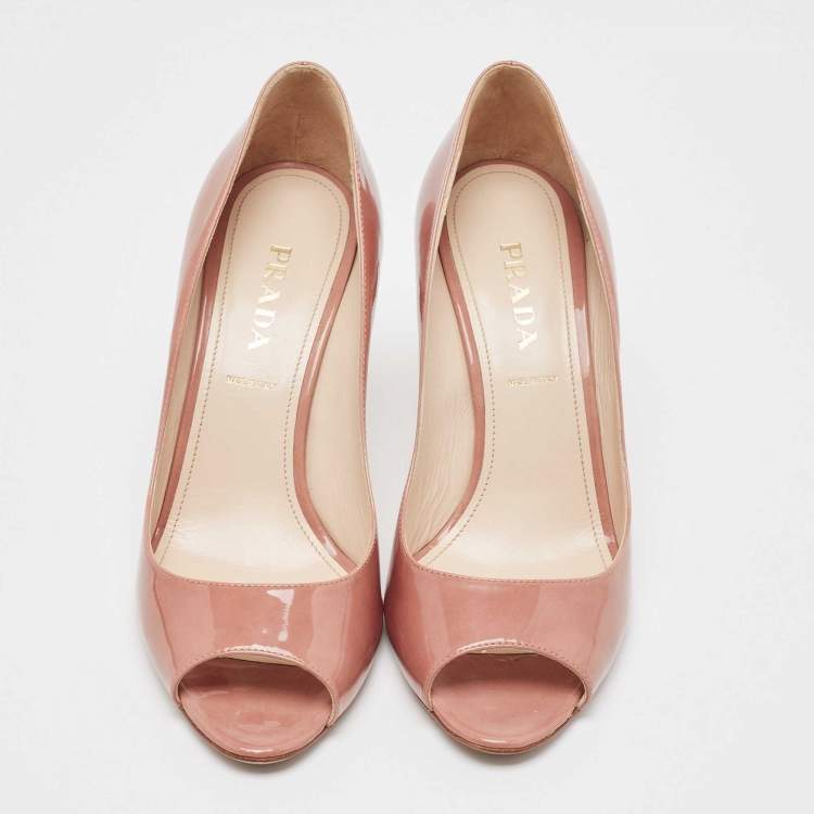Pre Owned Prada Pink Patent Leather Peep Toe Pumps Size 40