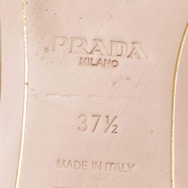 Pre Owned  Prada Brown Saffiano Leather Logo Embellished Flat Slides Size 37.5