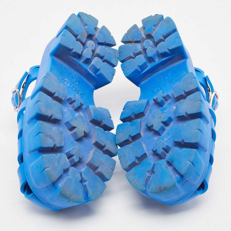 Pre Owned Prada Blue Rubber Monolith Sandals Size 39