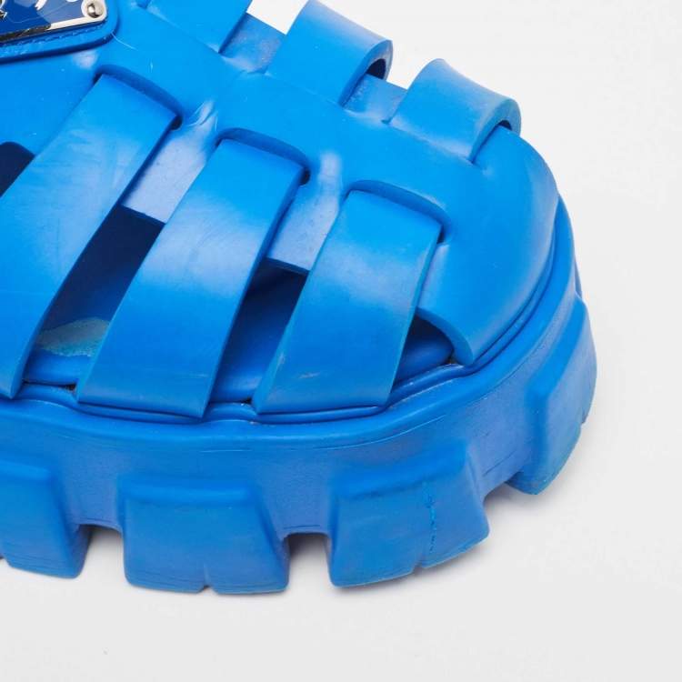 Pre Owned Prada Blue Rubber Monolith Sandals Size 39