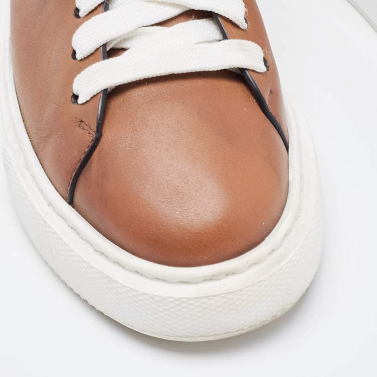 Pre Owned Prada Brown Leather Platform Low Top Sneakers Size 36