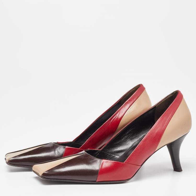 Pre Owned Prada Tricolor Leather Square Toe Pumps Size 36.5