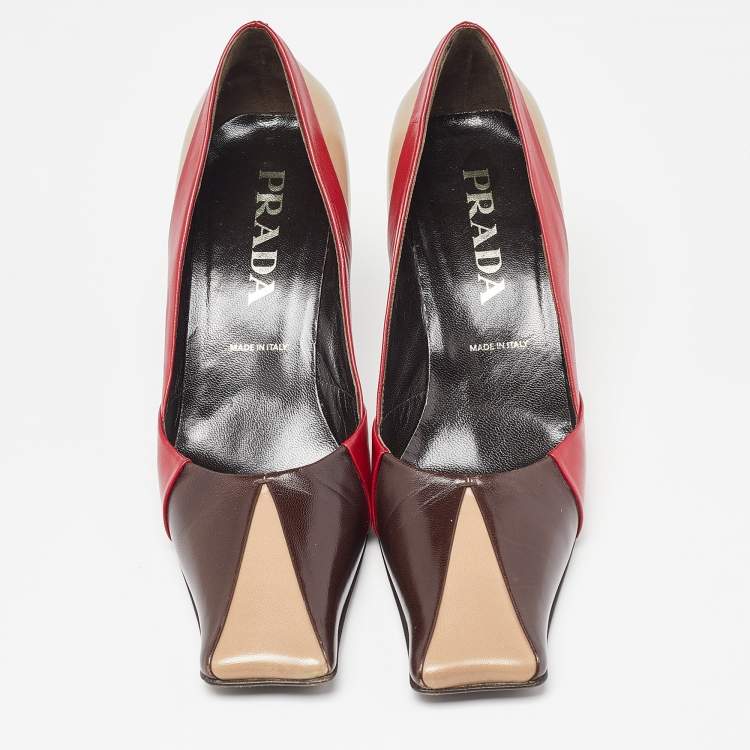 Pre Owned Prada Tricolor Leather Square Toe Pumps Size 36.5