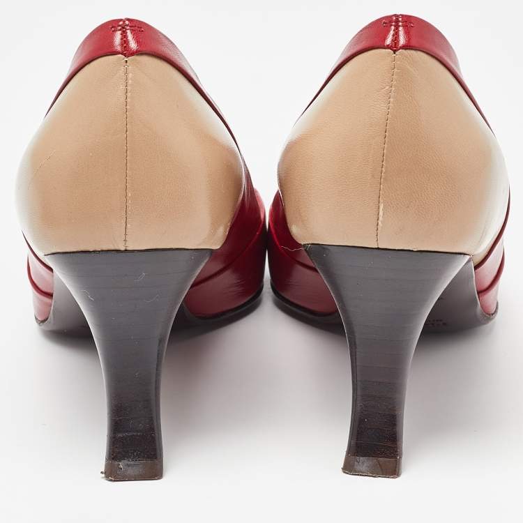 Pre Owned Prada Tricolor Leather Square Toe Pumps Size 36.5