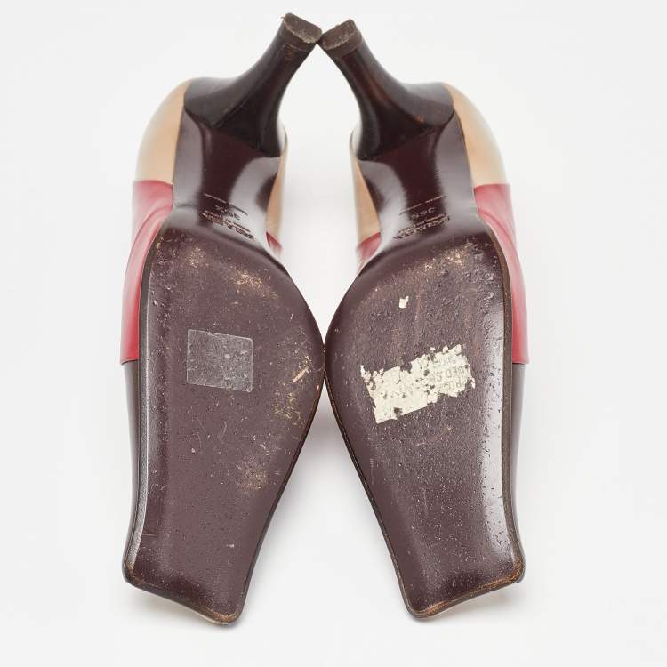 Pre Owned Prada Tricolor Leather Square Toe Pumps Size 36.5