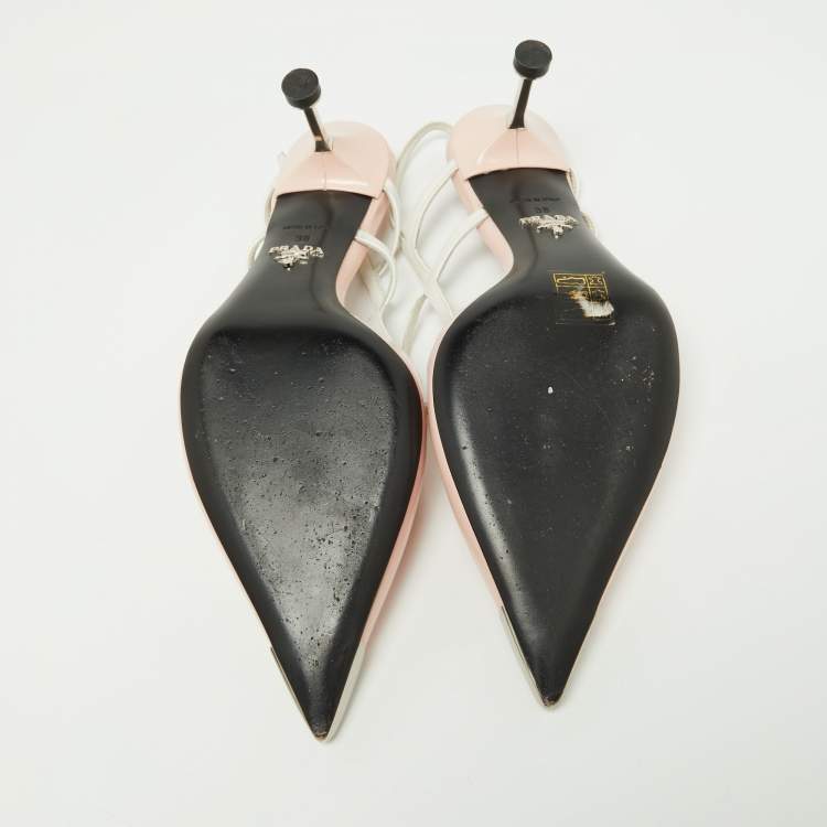 Pre Owned Prada Pink/White Leather Pointed Toe Slingback Pumps Size 38