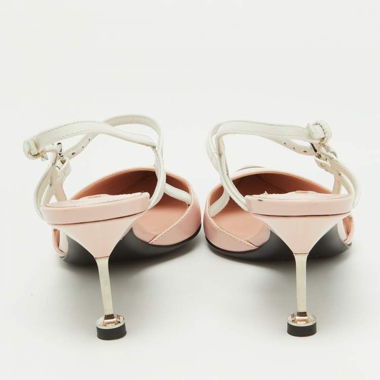 Pre Owned Prada Pink/White Leather Pointed Toe Slingback Pumps Size 38