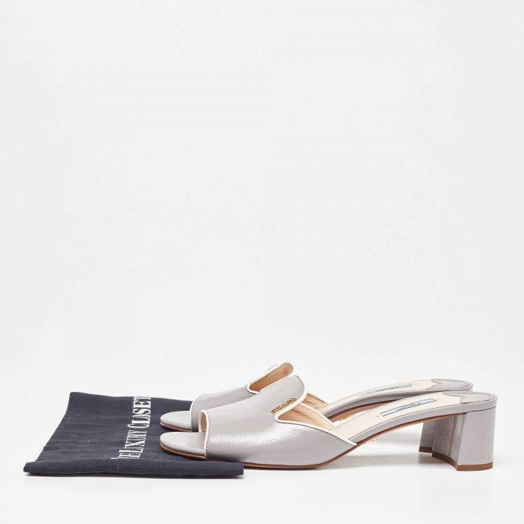 Pre Owned Prada Purple Saffiano Vernice Leather Slide Sandals Size 41