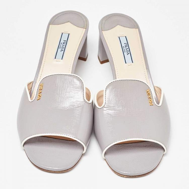 Pre Owned Prada Purple Saffiano Vernice Leather Slide Sandals Size 41