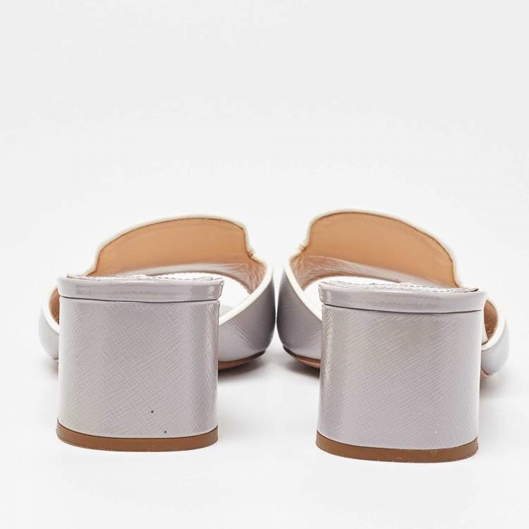 Pre Owned Prada Purple Saffiano Vernice Leather Slide Sandals Size 41