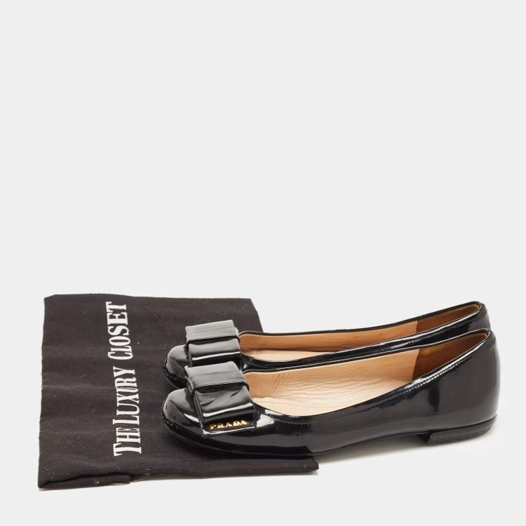 Pre Owned Prada Black Patent Leather Bow Ballet Flats Size 35