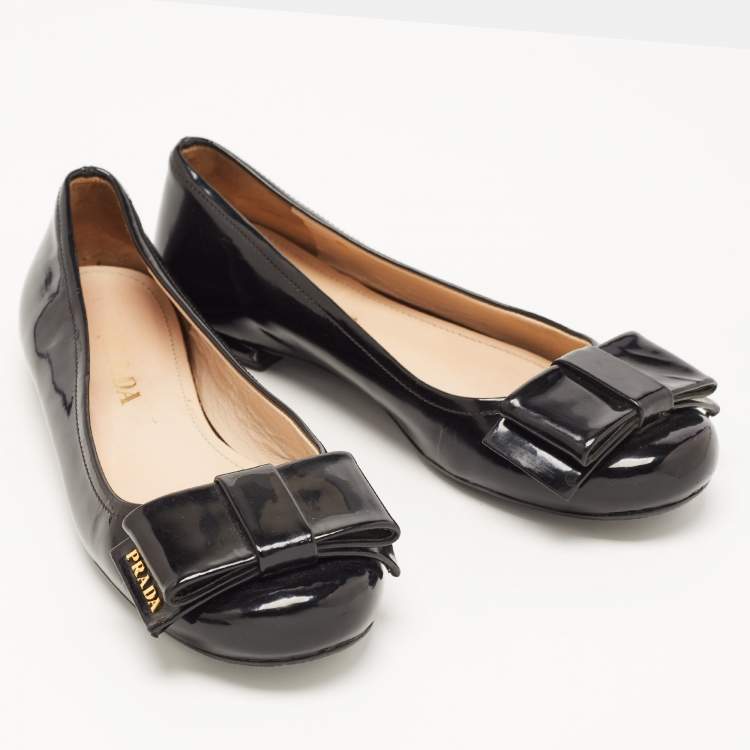 Pre Owned Prada Black Patent Leather Bow Ballet Flats Size 35