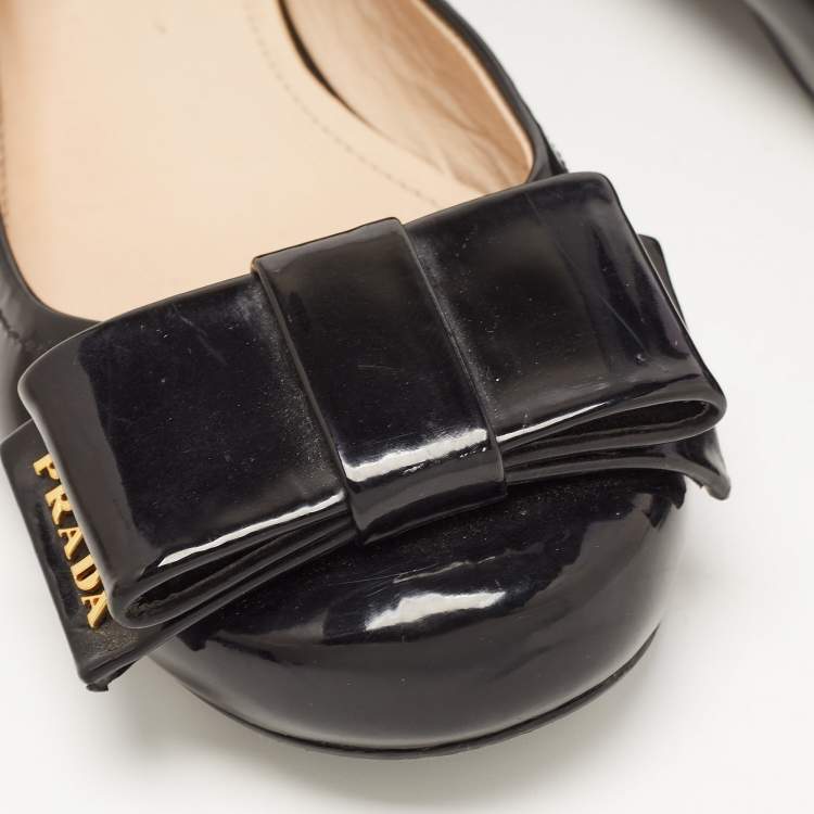Pre Owned Prada Black Patent Leather Bow Ballet Flats Size 35
