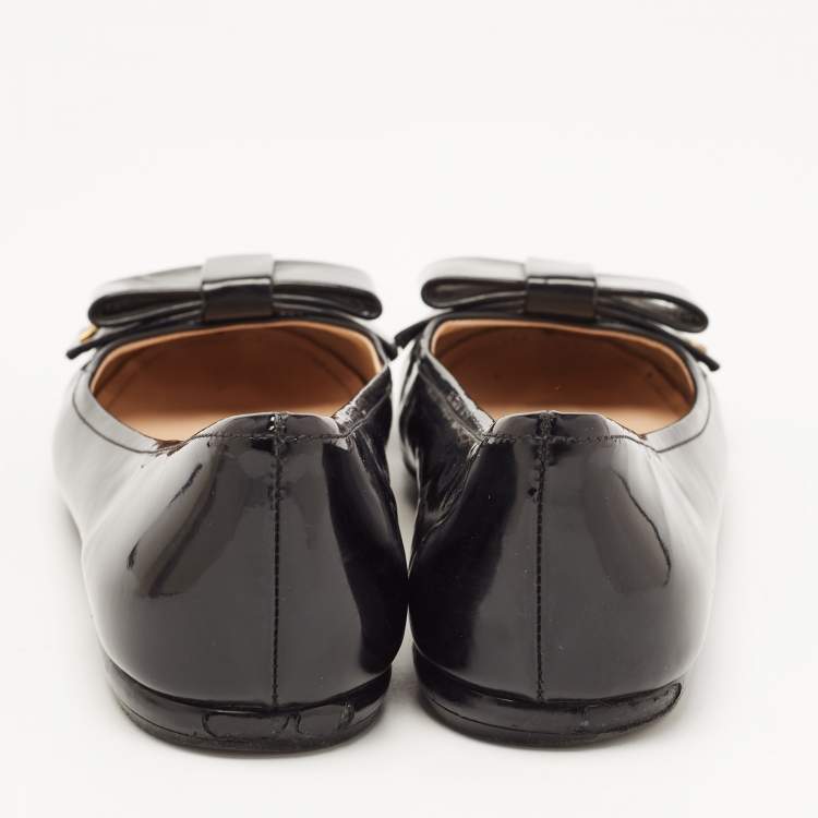Pre Owned Prada Black Patent Leather Bow Ballet Flats Size 35