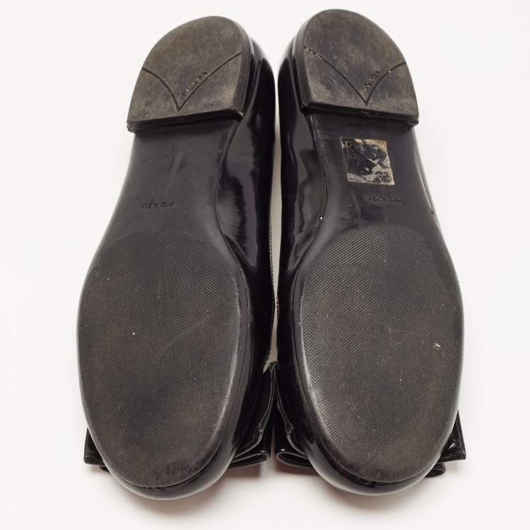 Pre Owned Prada Black Patent Leather Bow Ballet Flats Size 35