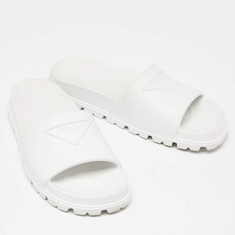 Pre Owned Prada White Rubber Slides Size 39