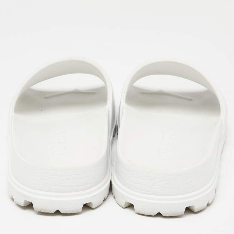 Pre Owned Prada White Rubber Slides Size 39