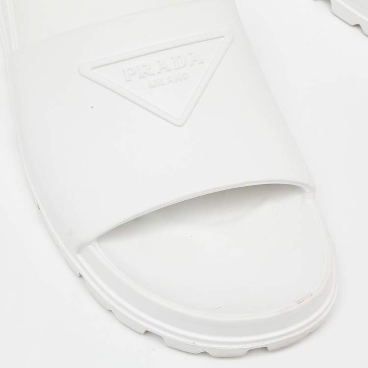 Pre Owned Prada White Rubber Slides Size 39