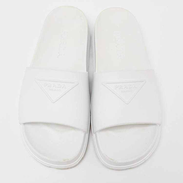 Pre Owned Prada White Rubber Slides Size 39