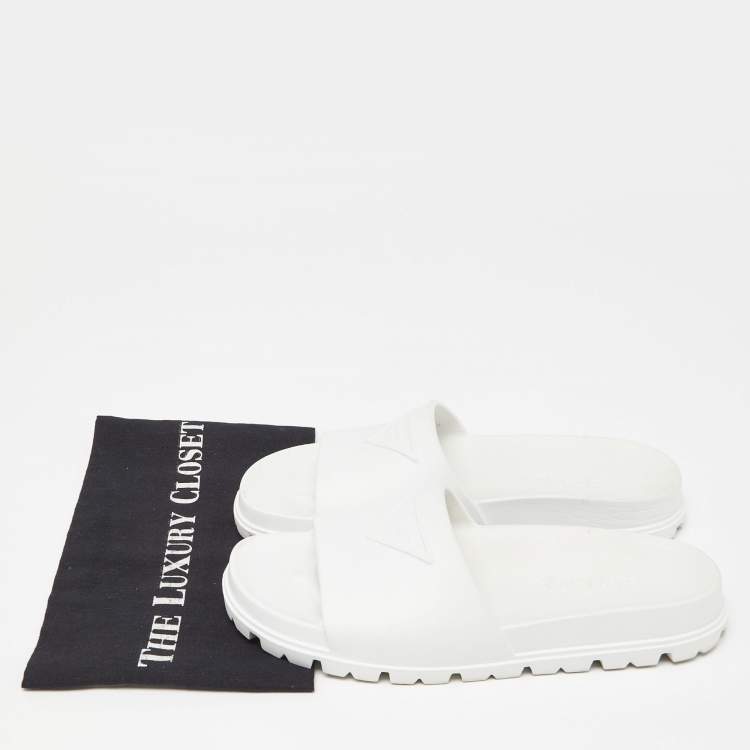 Pre Owned Prada White Rubber Slides Size 39