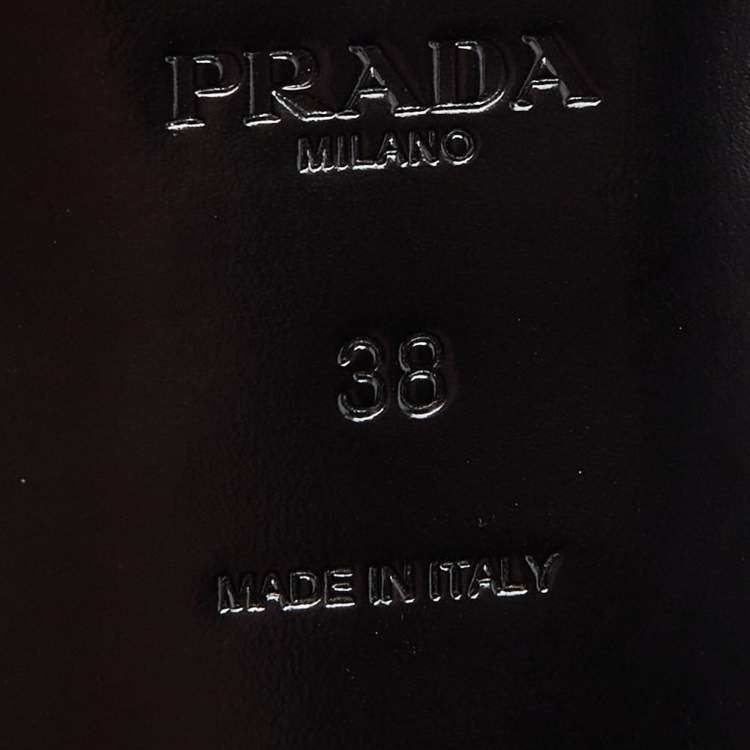 Pre Owned Prada Off White/Black Leather Studded Slingback Flats Size 38