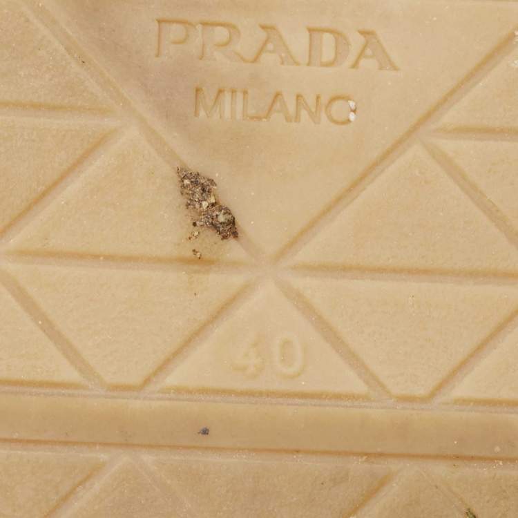 Pre Owned Prada Brown Raffia Embroidered Logo Slide Flats Size 40
