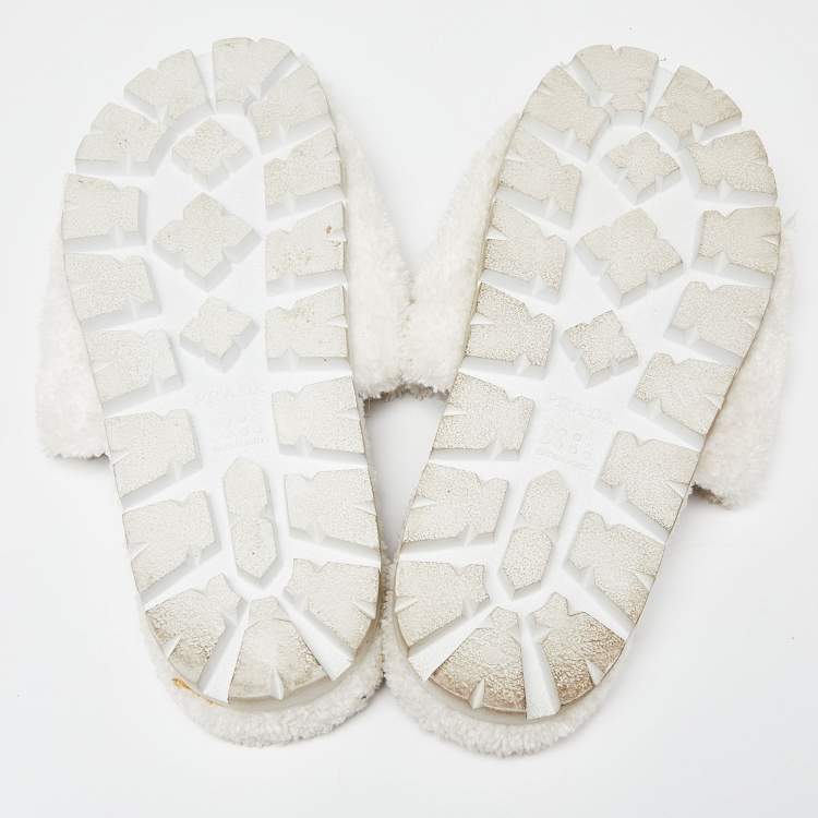 Pre Owned Prada White Terry Fabric Slides Size 38