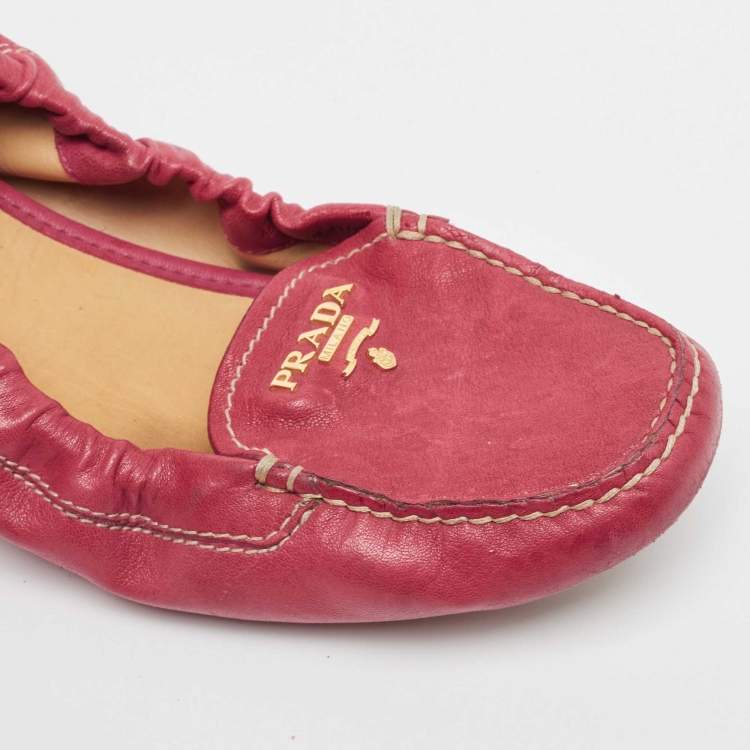 Pre Owned Prada Pink Leather Scrunch Slip On Loafers Size 36.5