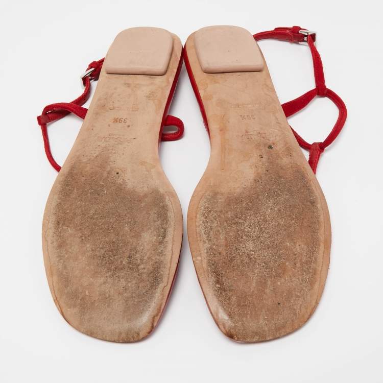 Pre Owned Prada Red Suede Thong Flat Sandals Size 39.5