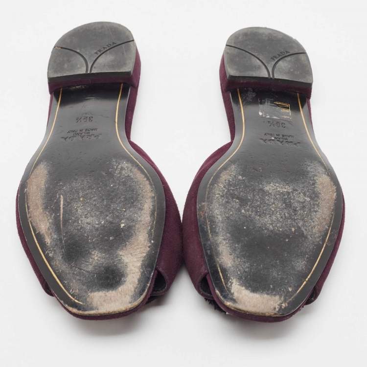 Pre Owned Prada Purple Suede Crystal Embellished Flat Slides Size 39.5