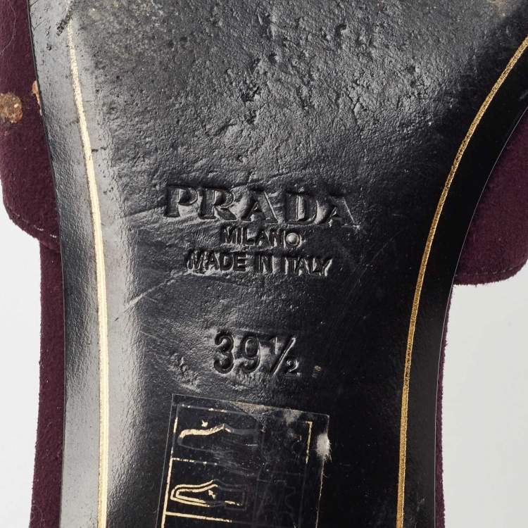 Pre Owned Prada Purple Suede Crystal Embellished Flat Slides Size 39.5