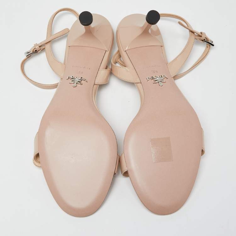 Pre Owned Prada Beige Patent Leather Ankle Strap Sandals Size 39