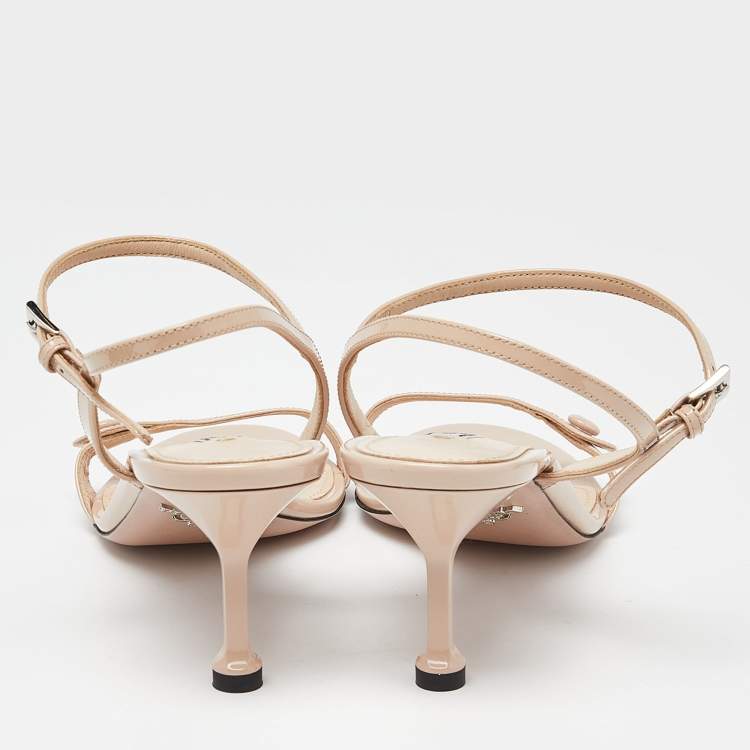 Pre Owned Prada Beige Patent Leather Ankle Strap Sandals Size 39